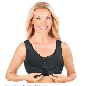 Two 2 Dream Products Women 2XL 48/50 Lace Front Hook Bra Black No Underwire NWT